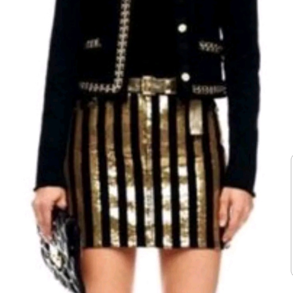 Michael Kors 
Gold and Black Striped Mini Skirt